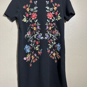 Chelsea & Theodore Black Dress with Colorful Floral Embroidery